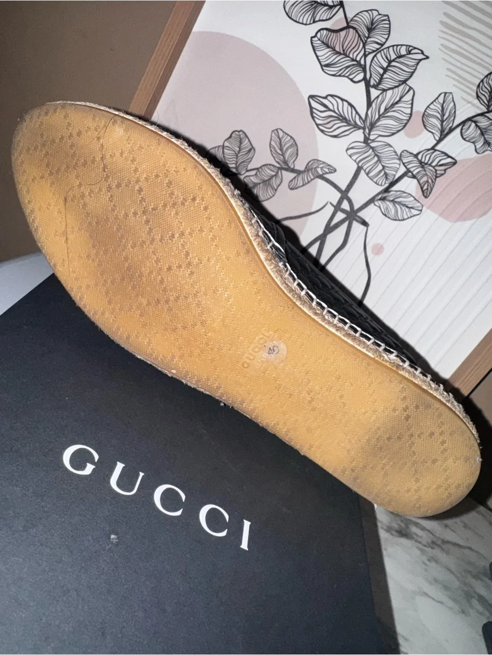 Gucci Black Leather Espadrille Slip-On Mules